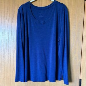 Woolx 100% Merino Wool Medium-weight Scoop Neck Women's Long Sleeve Blue Top